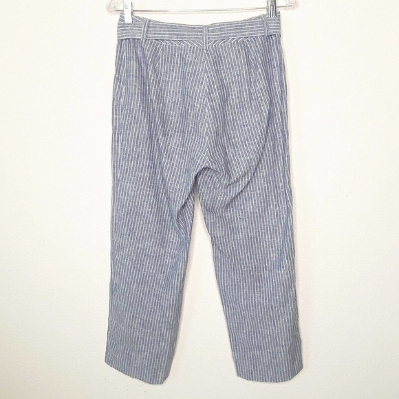 Antonio Melani Linen Cotton Blend Blue Pinstriped Belted Pants 0 - Picture 5 of 7